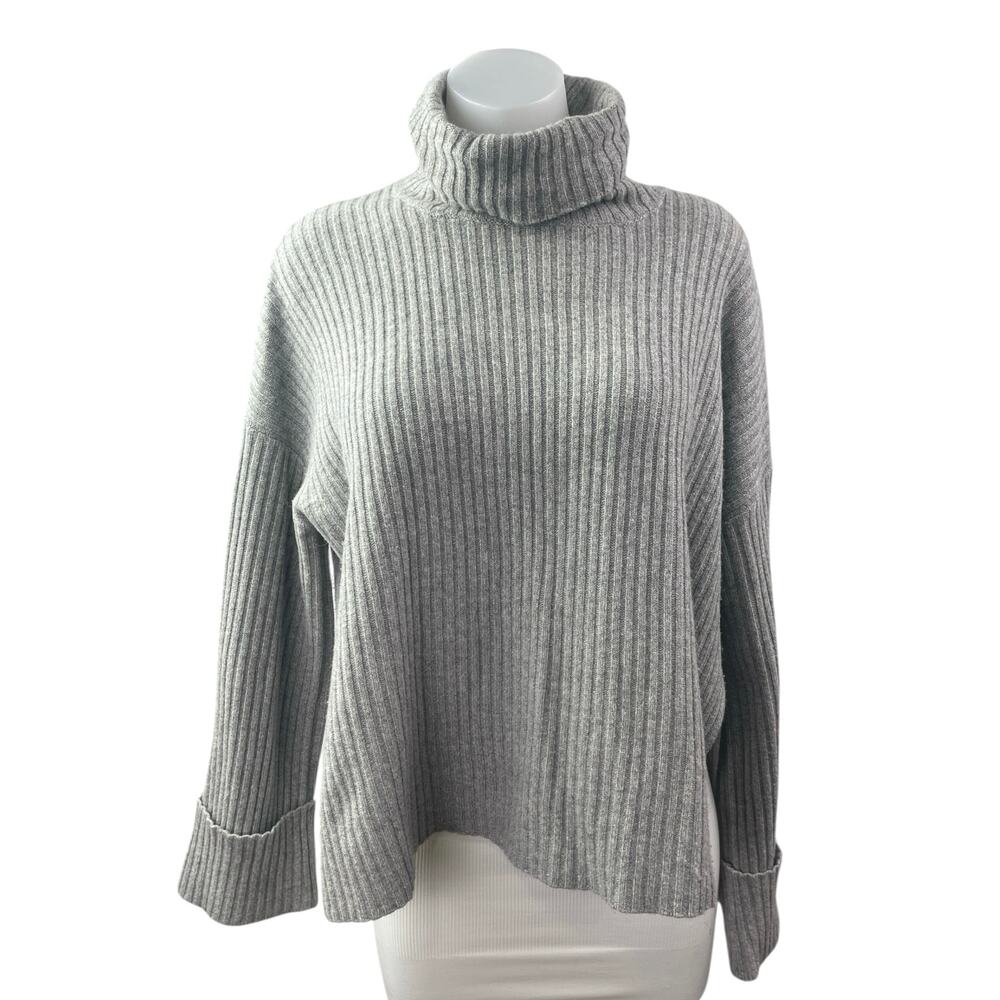 Revive Cashmere Womens Gray Wool Rib Knit Turtleneck Long Sleeve Sweater Top M
